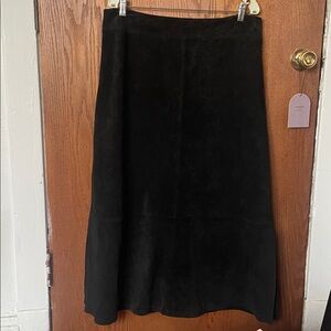 Vintage Pendleton Black Suede Leather Maxi Long Skirt Size 16 Lined Western Boho